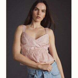 Maeve Anthropologie Plus Light Pink Shirred Peplum Crop Top Women's 2X